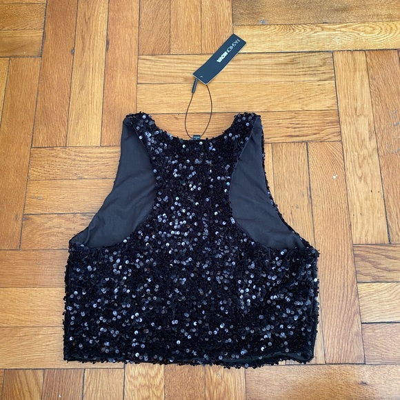 FASHION NOVA NWT Amore Black Sequin Top - Size L - Picture 8 of 9